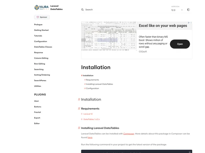 screenshot of Laravel Datatables Docs