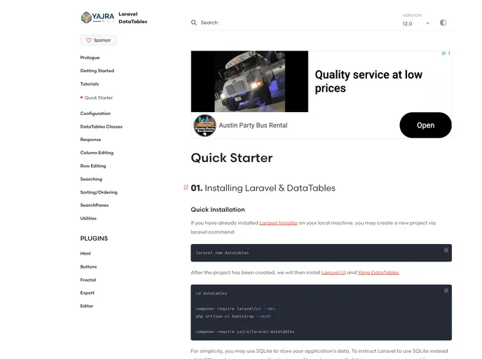 screenshot of Laravel Datatables Vite