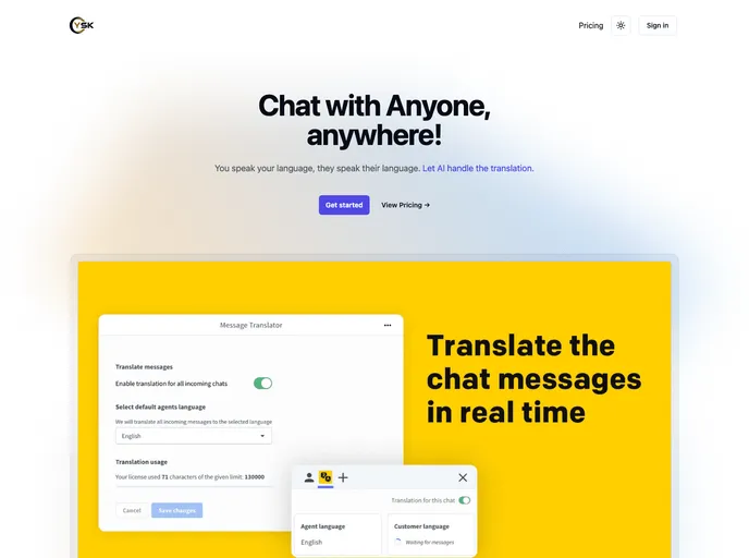 screenshot of Nextjs Saas Chat Translation App