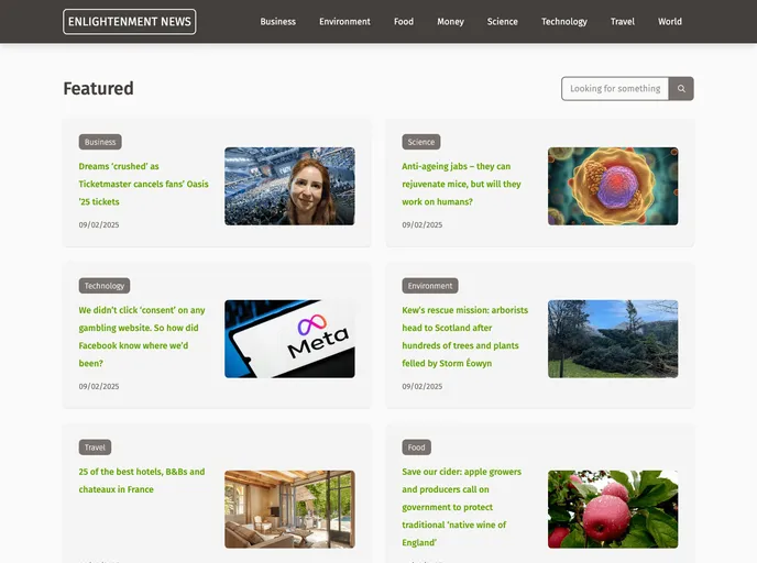 screenshot of Enlightenment News