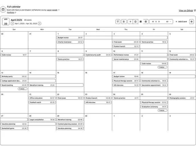 screenshot of Full Calendar