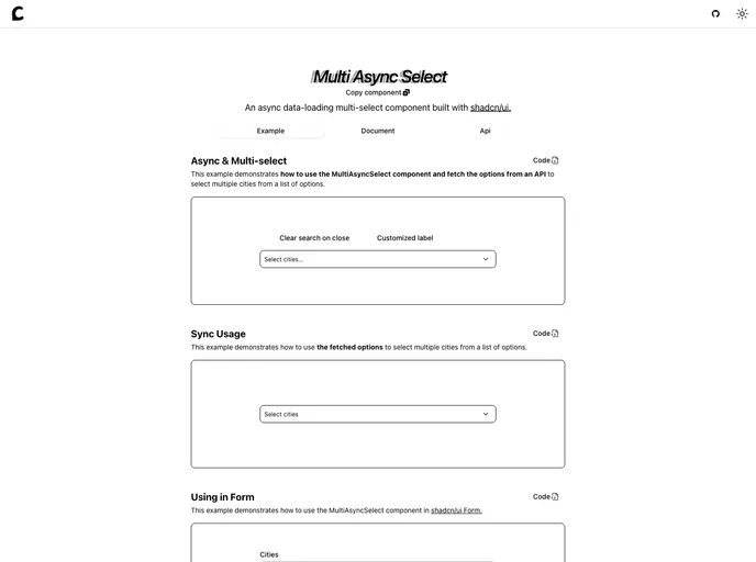 screenshot of Shadcn Multi Async Select