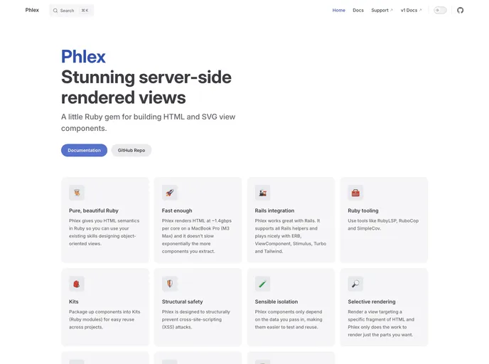 screenshot of Phlex Rails