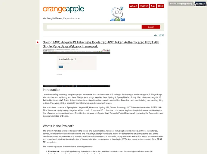screenshot of Spring Mvc Angular Js Hibernate Bootstrap Java Single Page Jwt Auth Rest Api Webapp Framework