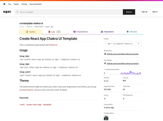 screenshot of Cra Template Chakra UI