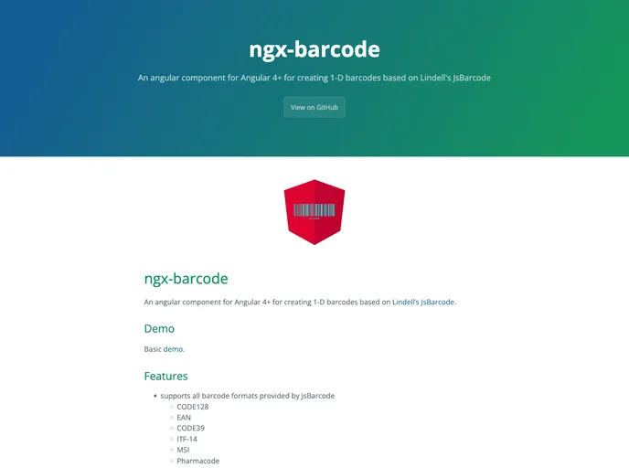screenshot of Ngx Barcode