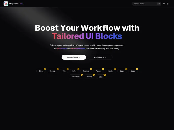 screenshot of Shapex UI