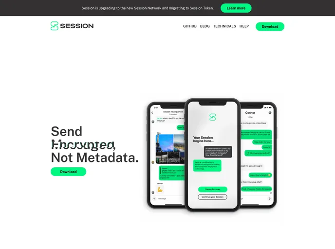 screenshot of Session Website