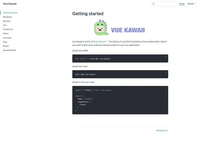 screenshot of Vue Kawaii