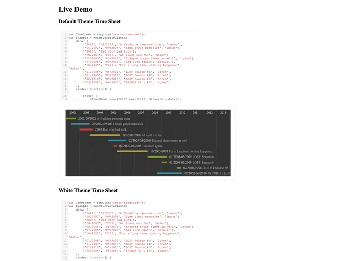 screenshot of React Timesheet