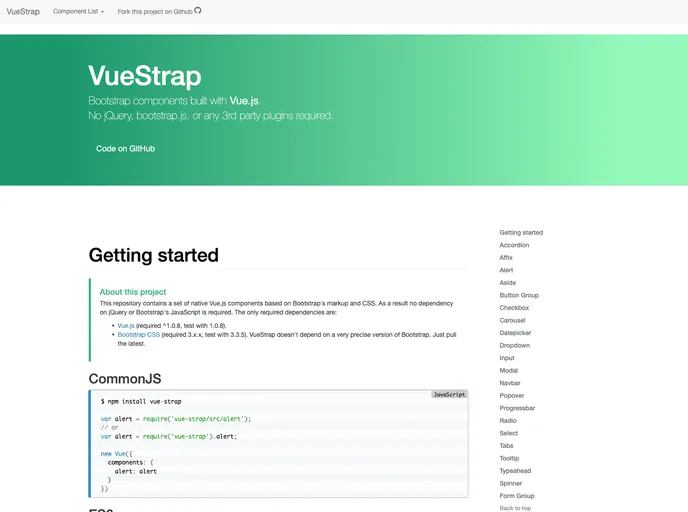 screenshot of Vue Strap