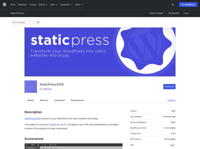 screenshot of Staticpress2019