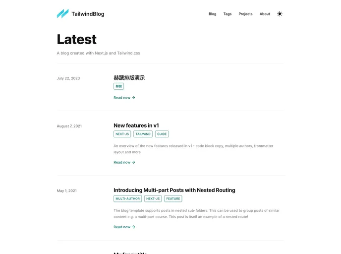 screenshot of Tailwind Nextjs Typescript Starter Blog