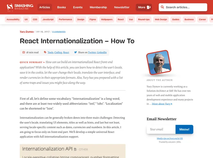 screenshot of Smashing React I18n
