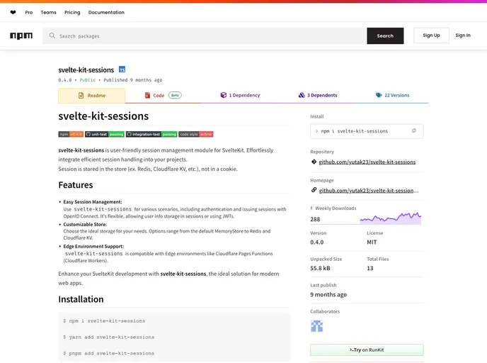 screenshot of Svelte Kit Sessions