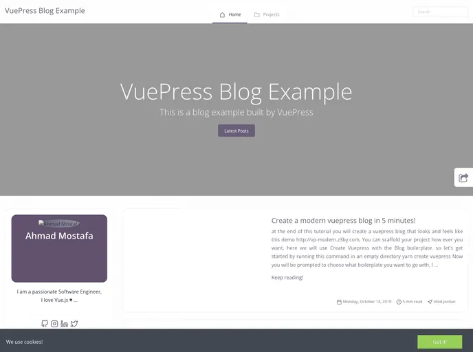 screenshot of Vuepress Blog Template