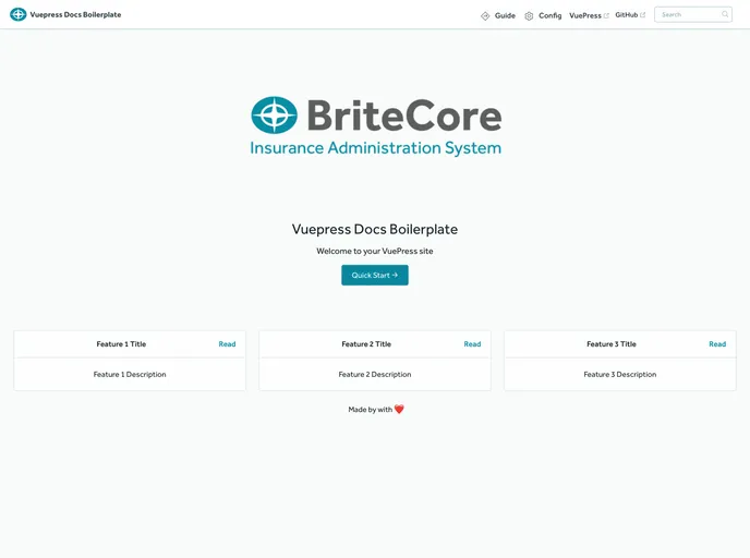screenshot of Vuepress Theme Britecore