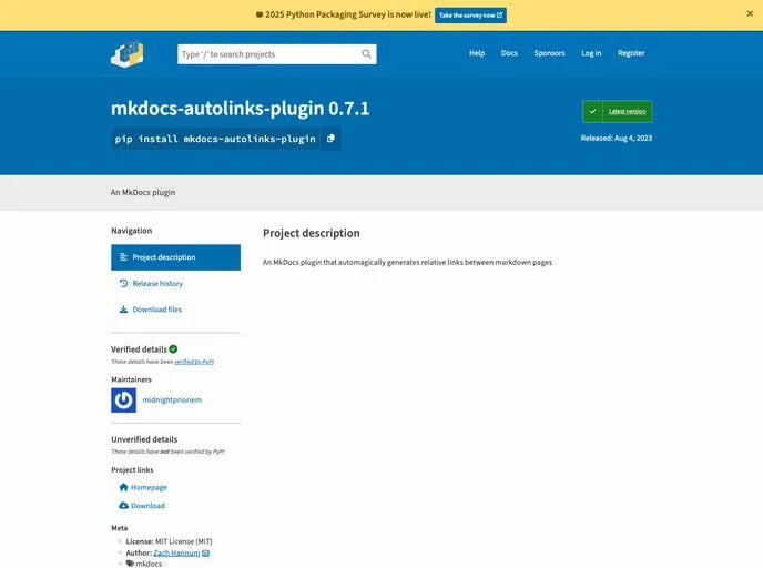 screenshot of Mkdocs Autolinks Plugin