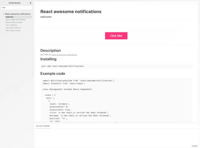 screenshot of React Awesome Notifications