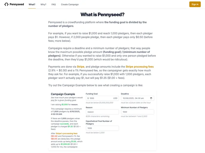 screenshot of Pennyseed