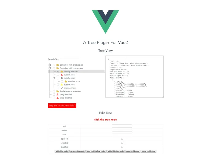 screenshot of Vue Jstree