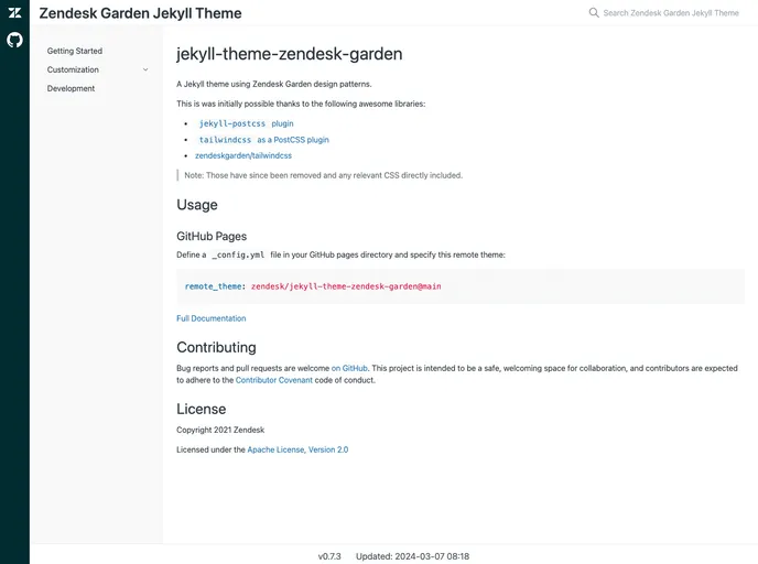 screenshot of Jekyll Theme Zendesk Garden