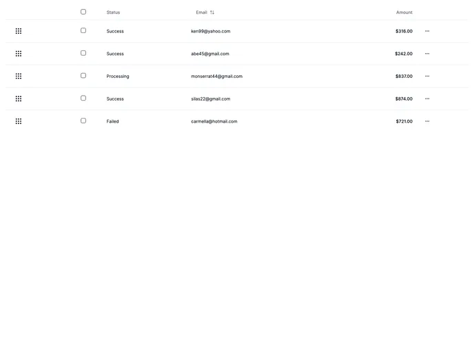 screenshot of Shadcn Drag Table