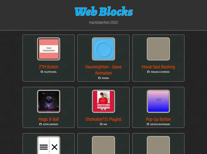 screenshot of Webblocks 2022