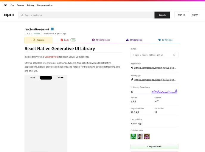 screenshot of React Native Gen UI