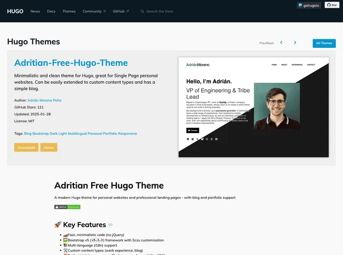 screenshot of Adritian Free Hugo Theme