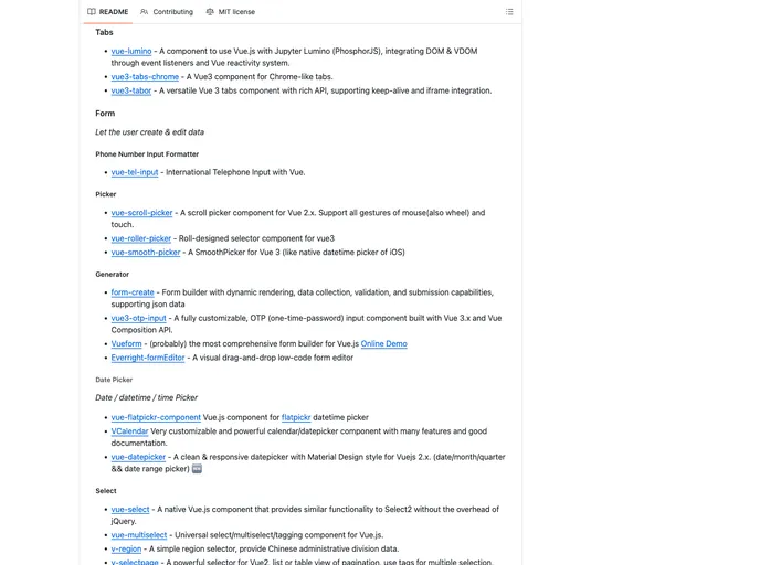 screenshot of Vue Tab