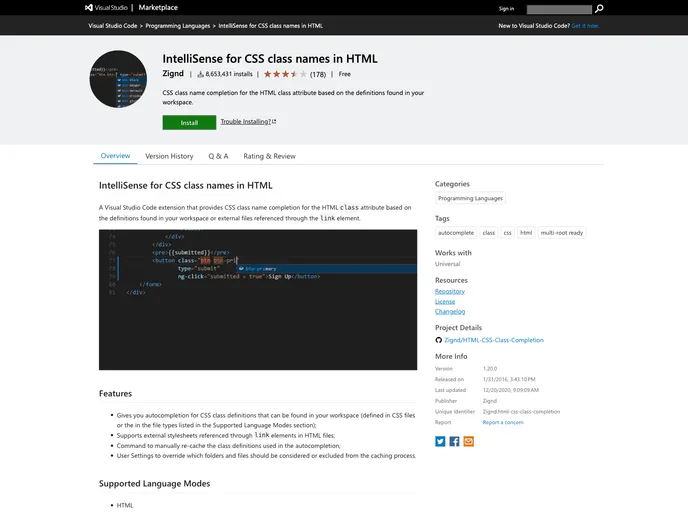 screenshot of HTML CSS Class Completion