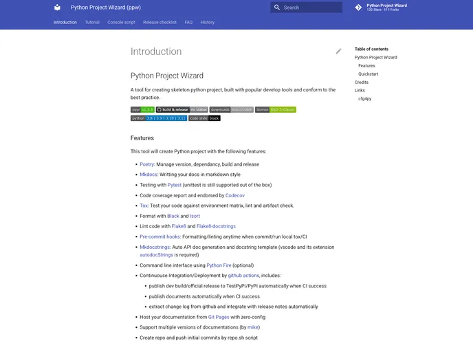 screenshot of Python Project Wizard