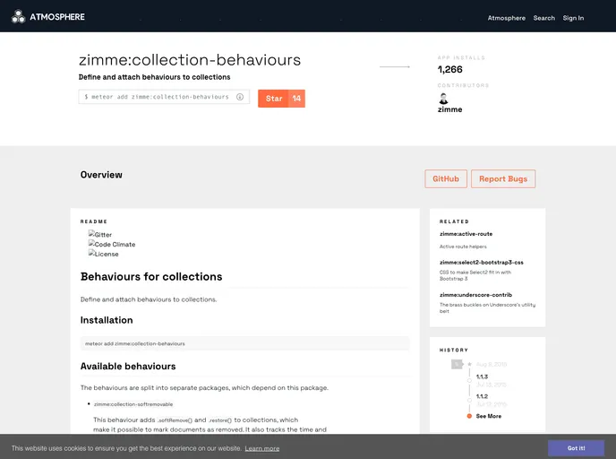 screenshot of Meteor Collection Behaviours