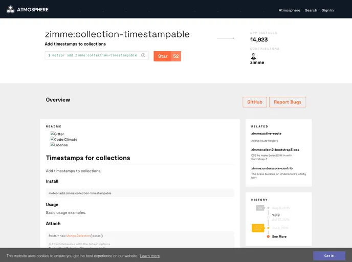 screenshot of Meteor Collection Timestampable