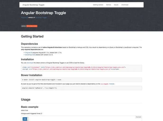 screenshot of Angular Bootstrap Toggle