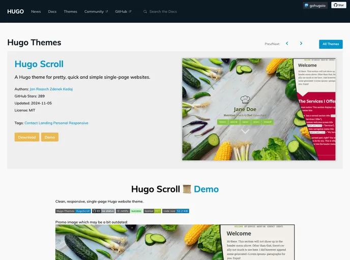 screenshot of Hugo Scroll