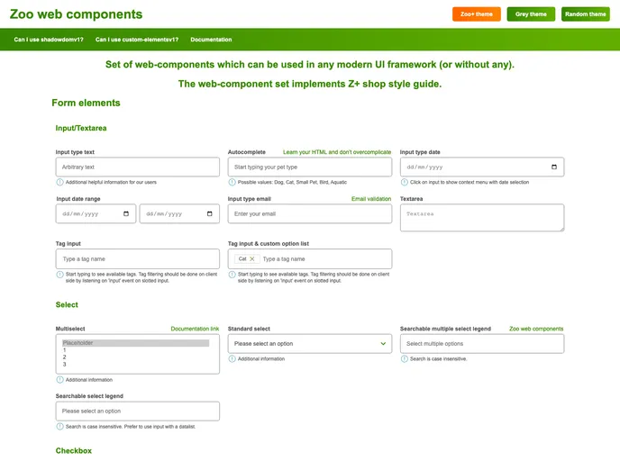 screenshot of Zoo Web Components