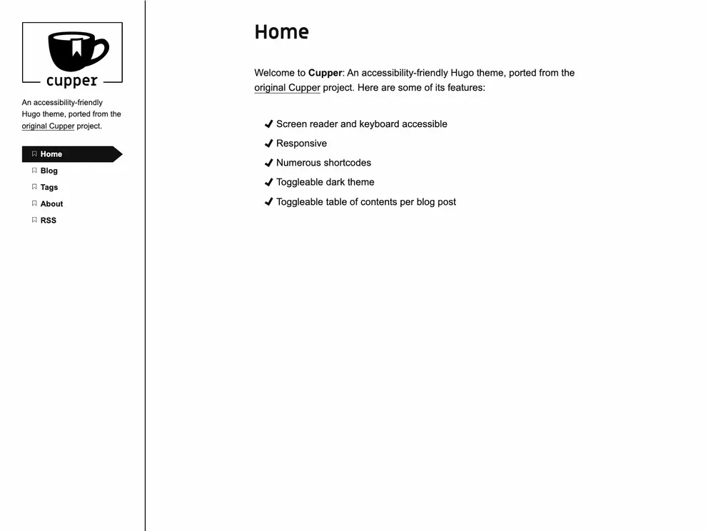 screenshot of Cupper Hugo Theme