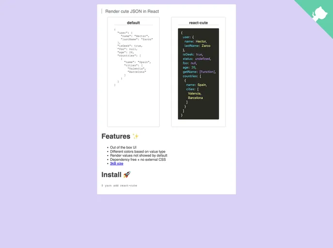 screenshot of React Cute