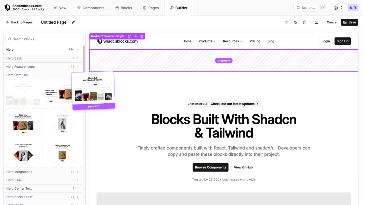 Shadcn Page Builder preview