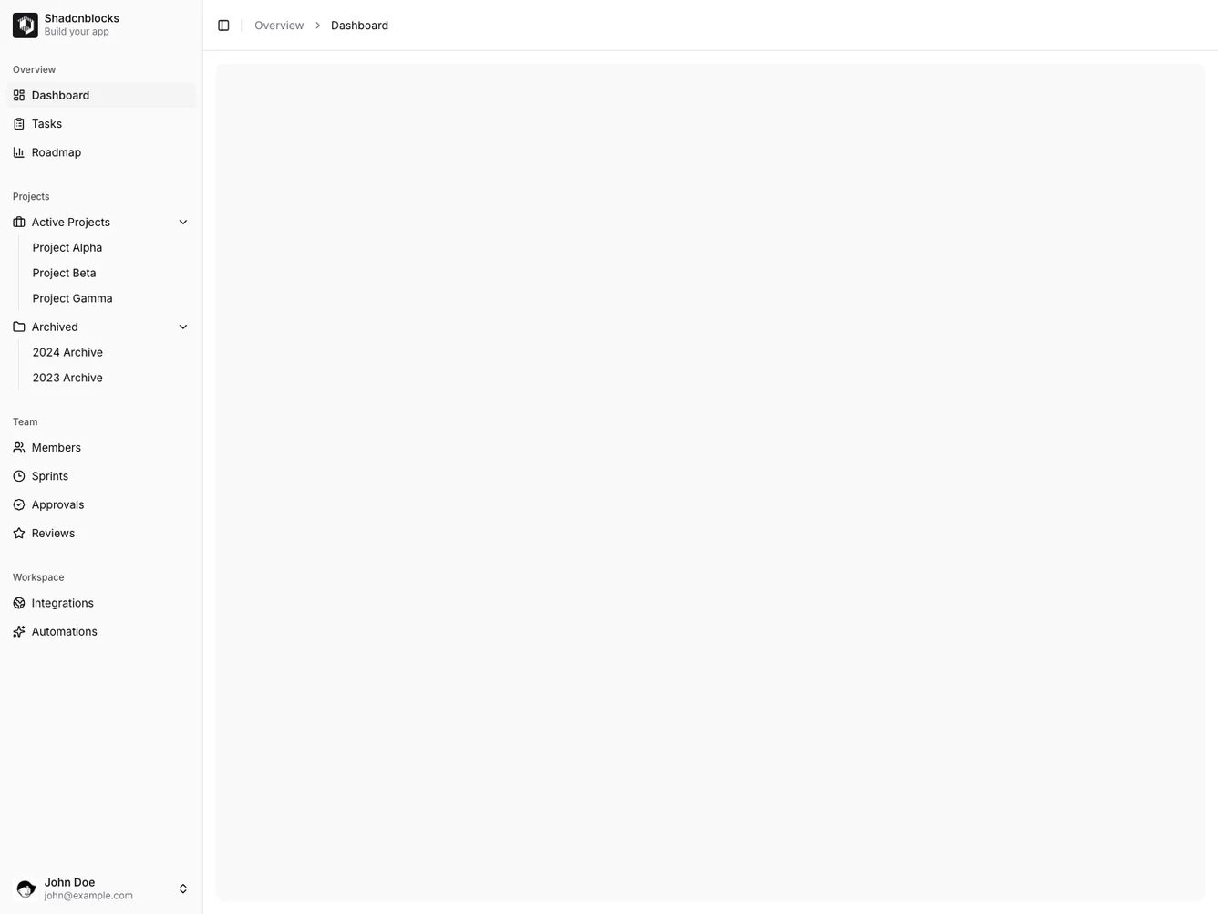 Shadcn Sidebar Shell with Breadcrumbs shadcnblocks.com