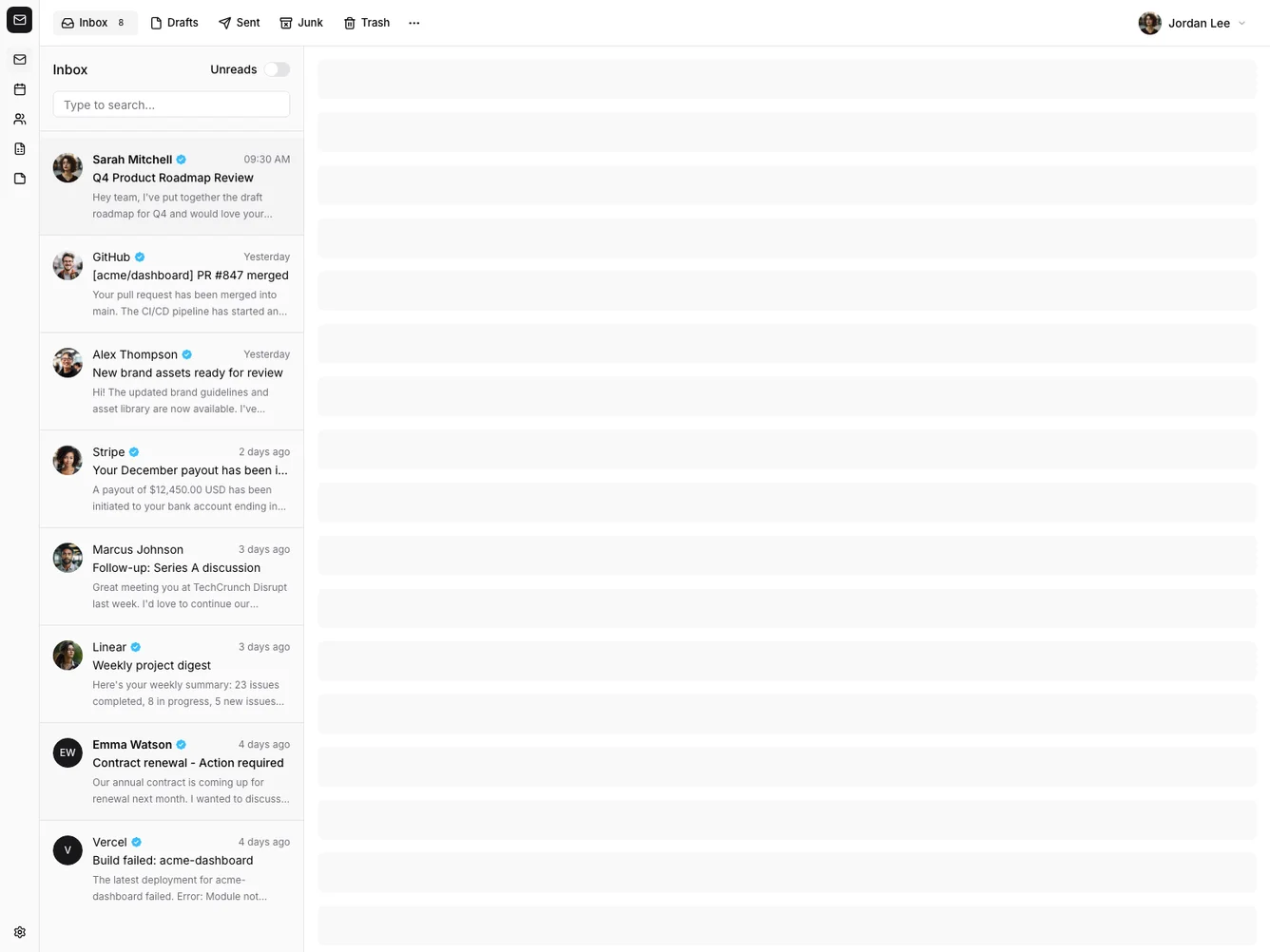 Shadcn Email Client Shell shadcnblocks.com