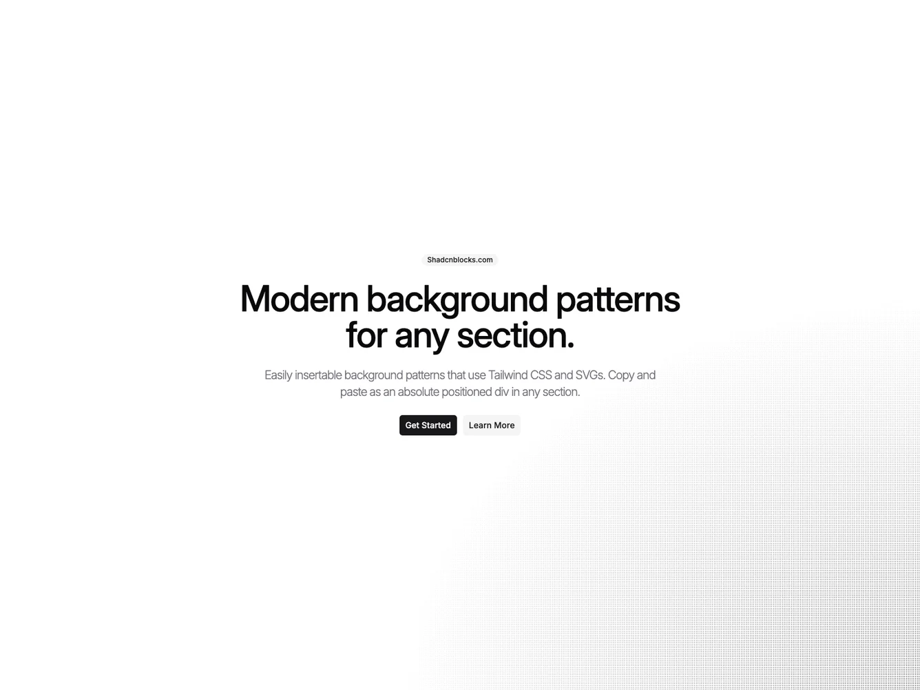 Shadcn Bottom Corner Dot Grid Background shadcnblocks.com