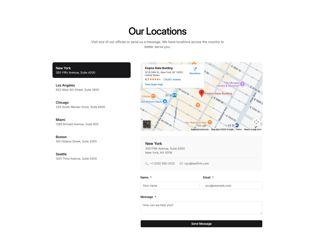 Shadcn Multi-Location Map Contact shadcnblocks.com