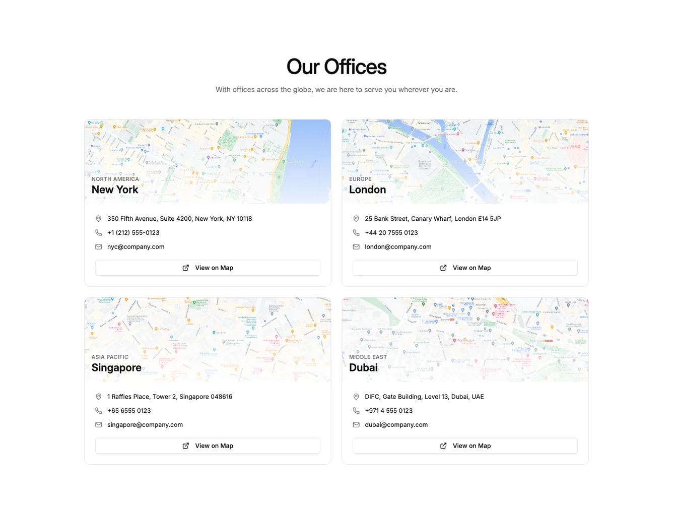 Shadcn Global Offices Grid shadcnblocks.com