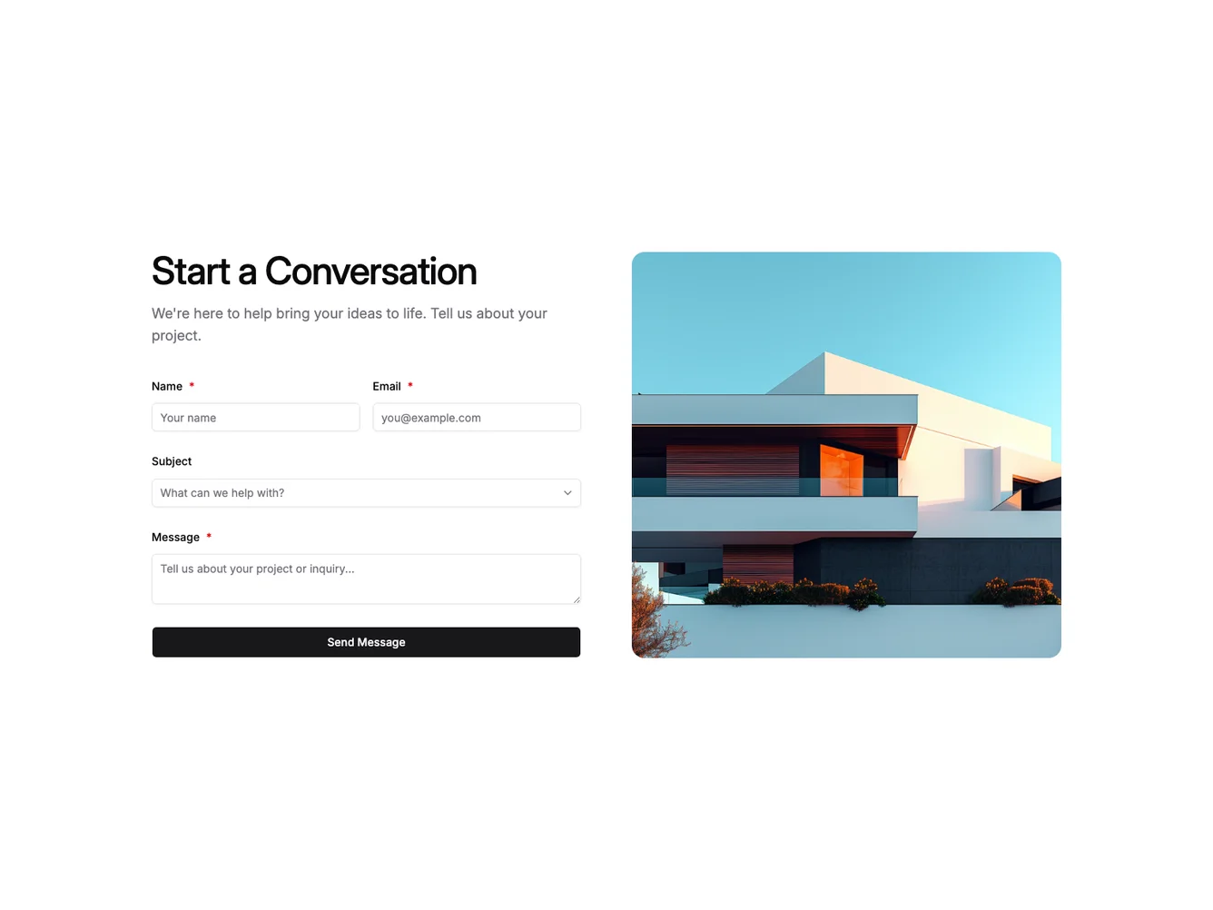 Shadcn Contact with Rounded Image shadcnblocks.com