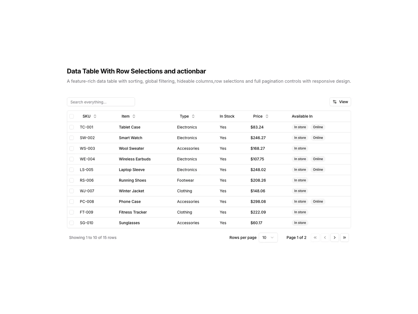 Shadcn Row Selection Data Table shadcnblocks.com