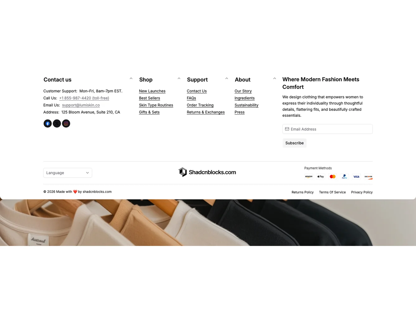 Shadcn Ecommerce Footer 18 shadcnblocks.com