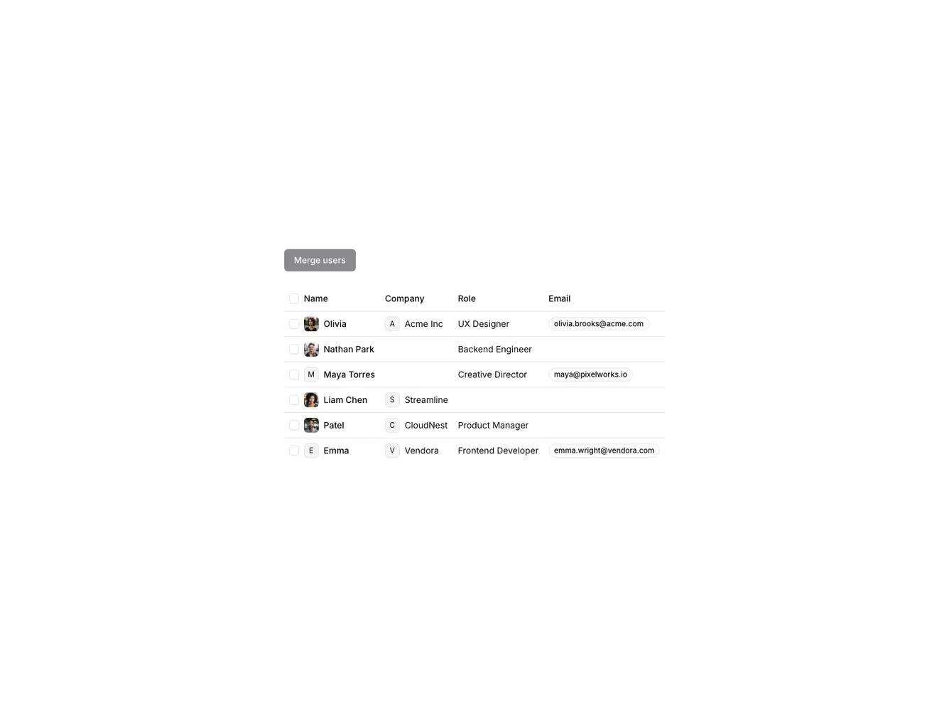 Shadcn User Record Merge Dialog shadcnblocks.com